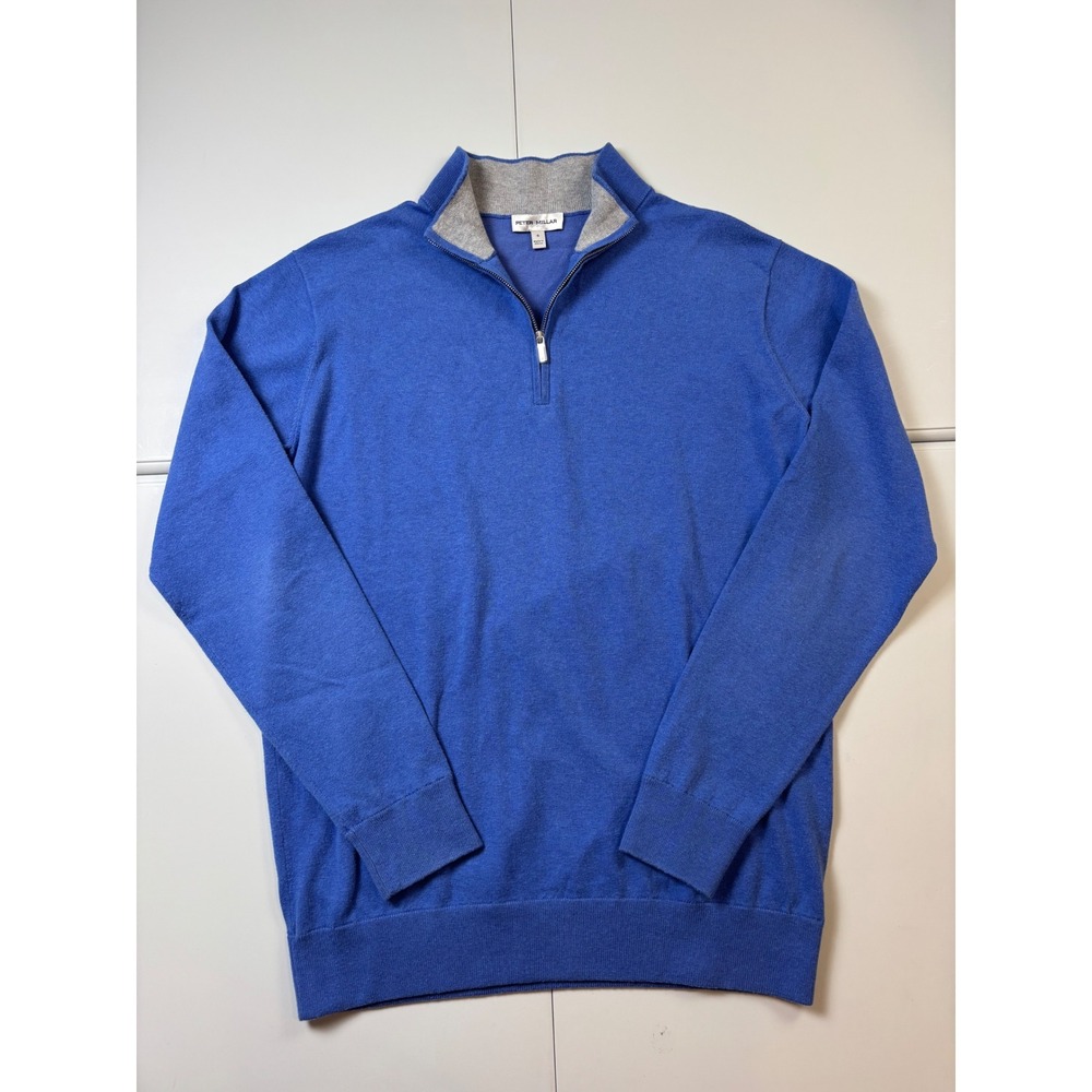 Peter Millar Crest Quarter Zip Sweater Mens S Royal Blue Cotton Silk Blend Golf